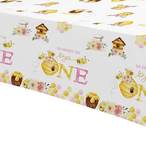 Bee 1st Birthday Party Tablecloth - Pink & Yellow Disposable Covers, 3 Pack