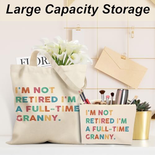 Grandma Canvas Tote Bag and Cosmetic Pouch Gift Set
