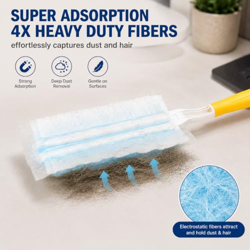 30 Disposable Microfiber Duster Refills with Handle for Home Cleaning
