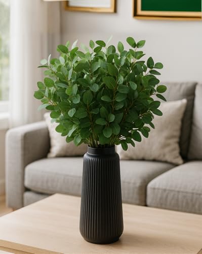 CheeryStow Matte Black 8-Inch Ceramic Vase - Conical Ribbed Flower Holder