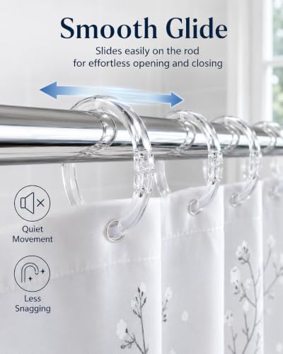 Transparent Shower Curtain Rings - 12 Durable Plastic Hooks