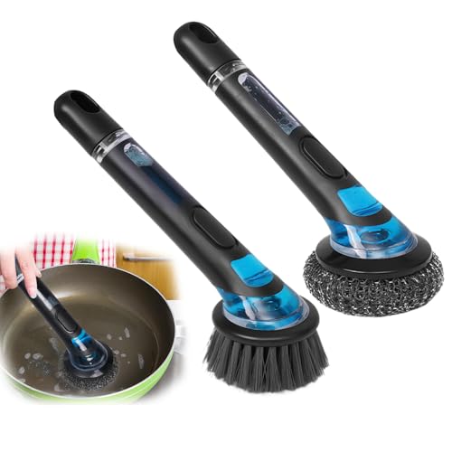 Durable Kitchen Cleaning Brush with Soap Dispenser - 2-Pack