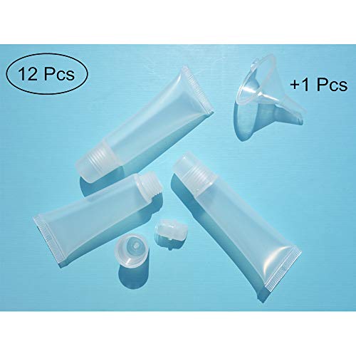 Erewa 12-Pack 8ml Clear Empty Squeeze Tubes Refillable Travel Containers with Funnel for DIY Lip Gloss and Toiletries