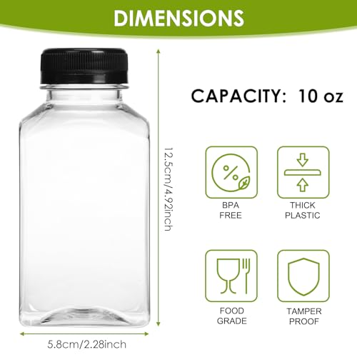Moretoes 6-Pack 10oz Clear Plastic Juice Bottles with Caps