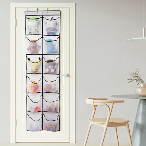 GOMAJI Over The Door Shoe Organizer with 12 Mesh Pockets - White