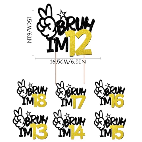 Black Glitter Bruh I'm 13 Cake Topper for Birthday Celebrations
