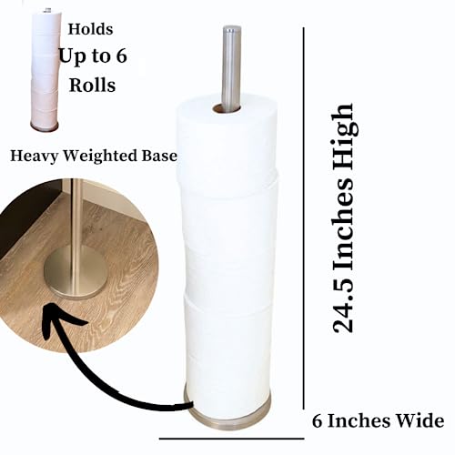 Evelots Free Standing Toilet Paper Holder Stand - Holds 6 Mega Rolls - 24.5 Inches Tall Stainless Steel