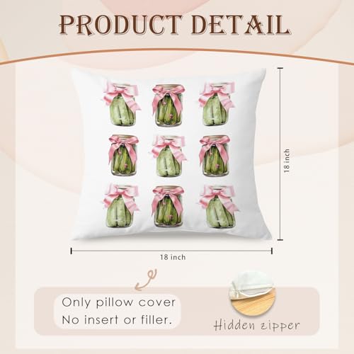 SPBL&L Preppy-cucumber Pink Bow Pickle Pillow Cover 18x18, Pickle Party Decor