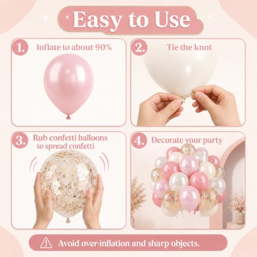 50PCS Double Stuffed Blush-Pink and Cream Latex Balloons, 12 Inch