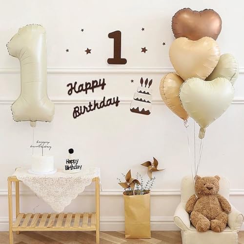 Fezava 40 Inch Cream Number 1 Balloon for 1st Birthday Party Decorations