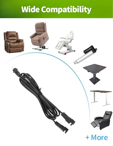 6.6 ft Recliner Power Splitter Cord - 2 Pin Extension Cable for Electric Chairs