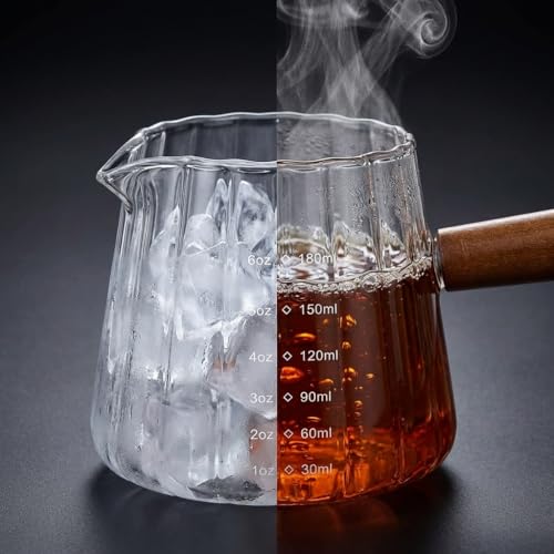 JJOO 6 oz Espresso Shot Glass with V-Shaped Spout & Wooden Handle