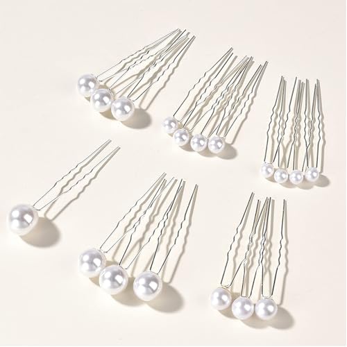 Wedding Pearl Hair Pins 18-Piece Silver U Shaped Flower Hair Clips for Brides