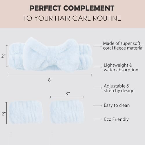 Ayesha Spa Headband and Wristband Set for Washing Face Skincare Blue