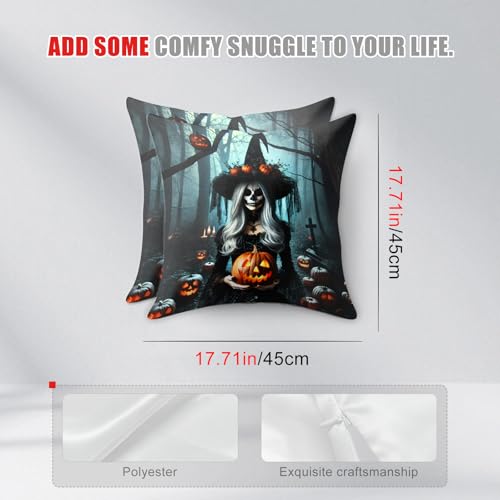 HOMETITUTE Set of 2 Day of The Dead Witch Pillow Covers 18x18