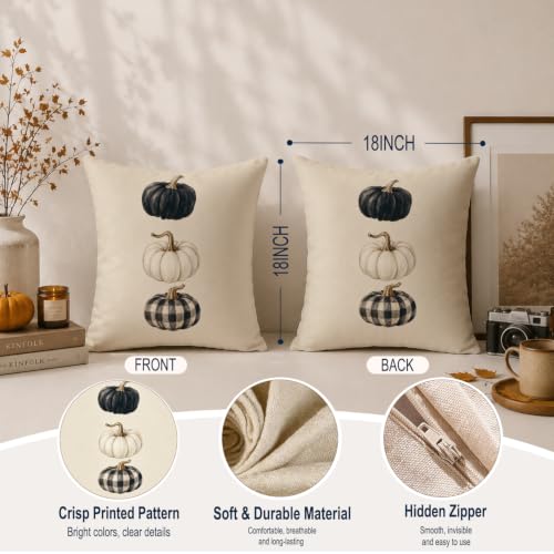 White Pumpkin Fall Pillow Cover 18x18 Inch - Cozy Autumn Sofa Decor Fall10