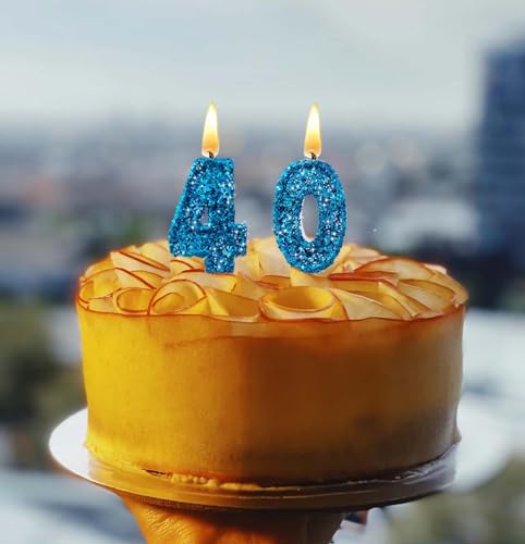 Blue Glitter Number Candles for Birthdays - 2.8" Birthday Cake Decor