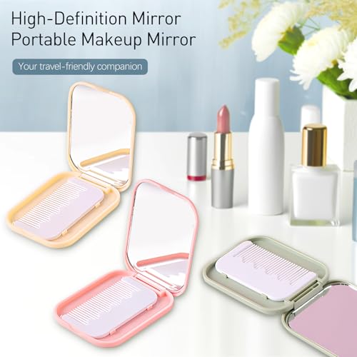 Jaasuee Folding Compact Pocket Mirror and Comb Set - Travel Makeup Mirror
