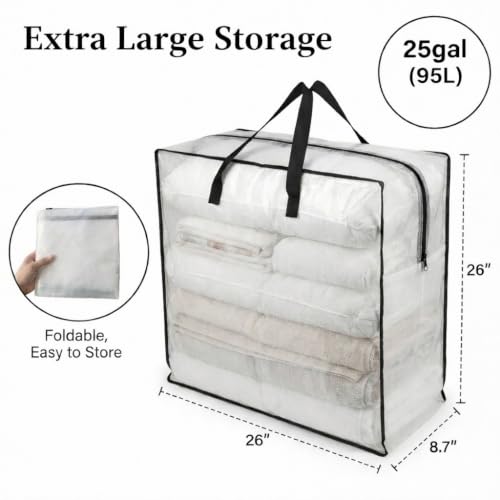95L Underbed Storage Bag - Clear Foldable Bedding Organizer (1 Pack)