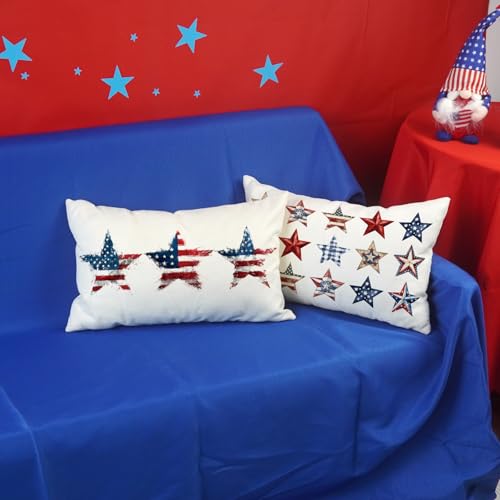 Patriotic 4th of July Pillow Covers - Set of 2, 12x20 Inch