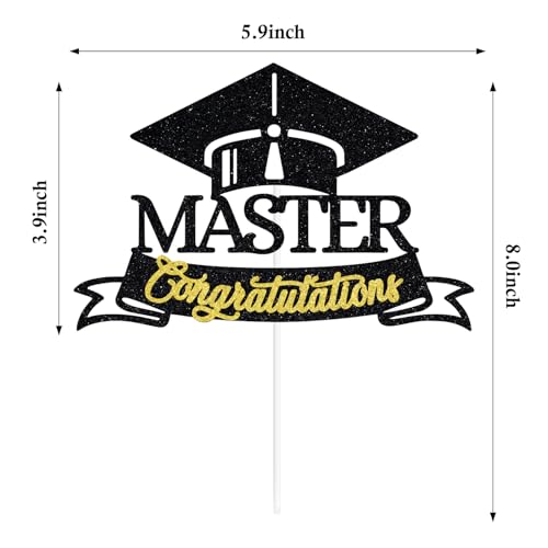 Black Glitter Graduation Cake Topper - Congrats Grad Decoration