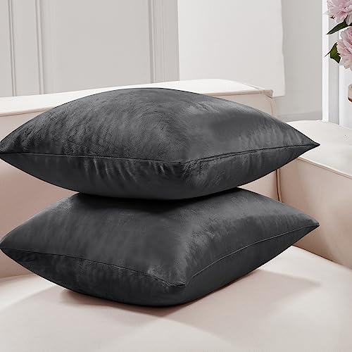 Deconovo Velvet Throw Pillow Covers, 12x20 Inch Lumbar, Dark Grey, 2 Pack