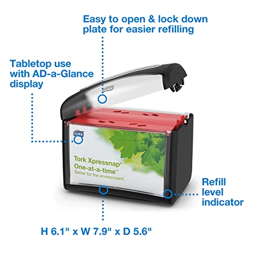 Tork Xpressnap Tabletop Napkin Dispenser Black One-at-a-time Dispensing, Hygienic, Durable Design 1 Pack x 1 Dispenser (6232100)