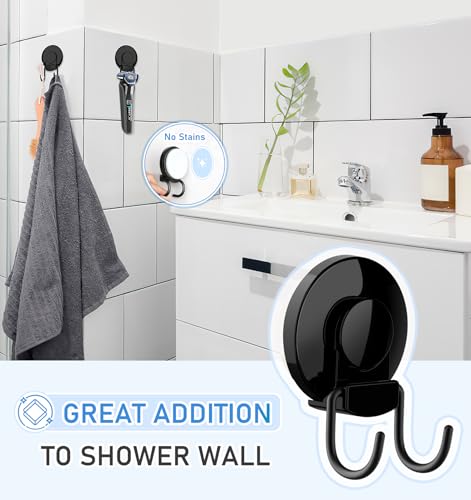 Heavy Duty Shower Suction Cup Hooks - Removable & Reusable, 2 Pcs