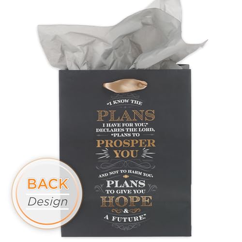 Graduation Gift Bag with Tissue Paper and Gift Tag - Black & Gold Celebration Theme