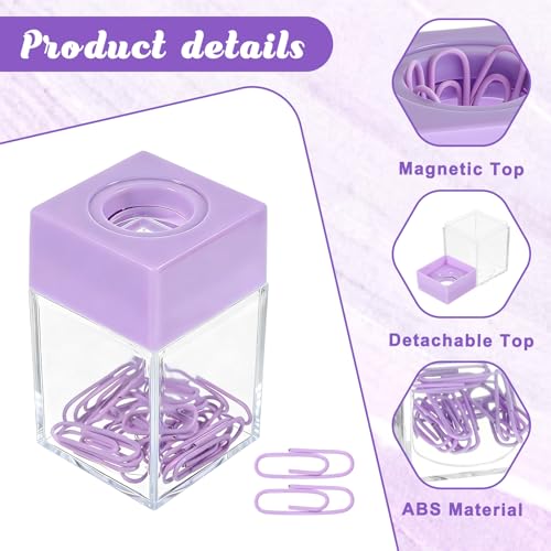 Magnetic Purple Paper Clip Holder with 18 Clips - Desk Organizer