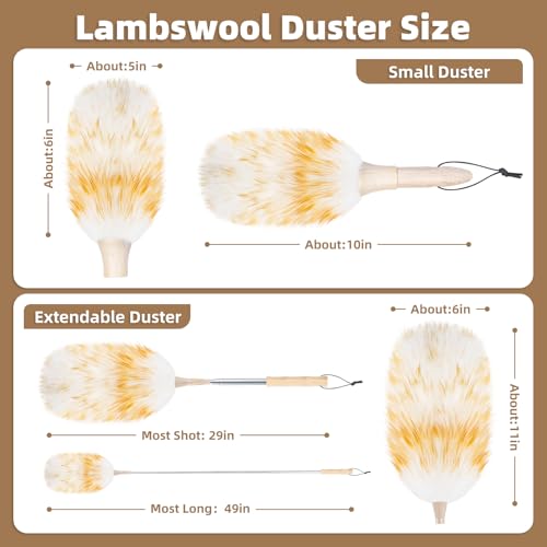 LOVECO Pale Yellow Lambs Wool Duster - Extendable 29-49 Inch for Scratch-Free Cleaning