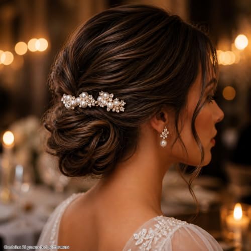 Pearl Wedding Hair Comb 2-Piece Gold Bridal Crystal Hairpiece Set