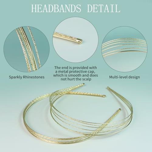 GAQWOK Multi-Layer Metal Headbands for Women - 2 Pcs Gold Hair Bands