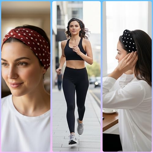 Polka Dot Headbands for Women 3-Pack Stretchy Non-Slip Hair Bands