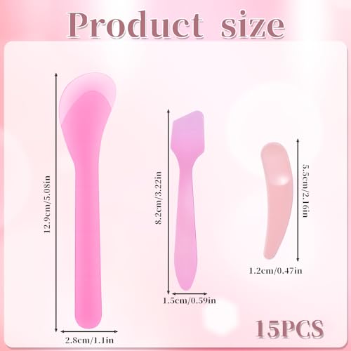 15 Pcs Mini Makeup Spatula Set Reusable Pink Plastic Cosmetic Scoops