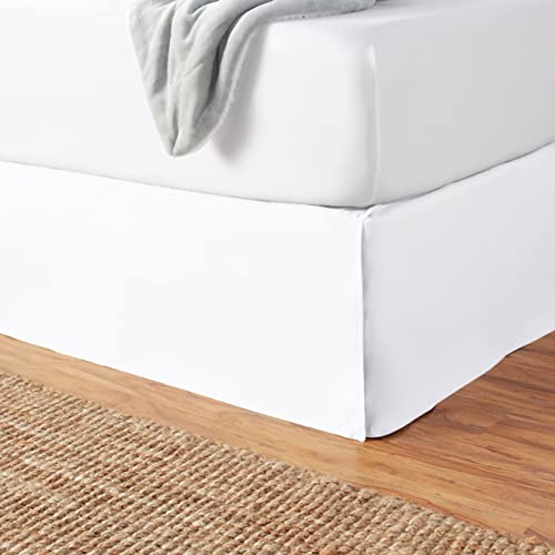 Amazon Basics Pleated Bed Skirt, Twin, Bright White, 16-inch Drop (8-Pack)