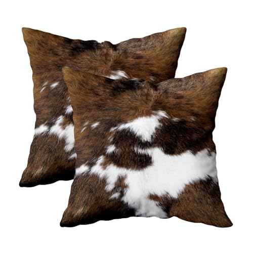 TOMWISH Western Cowhide Print Christmas Pillow Covers 18x18, 2 Pack