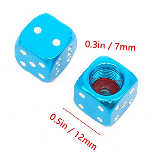 5-Piece Dice Shape Tire Valve Stem Caps - Universal Blue Valve Covers