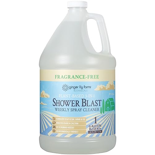 Ginger Lily Farms Botanicals Plant-Based 3-in-1 Shower Blast Weekly Spray Cleaner, 100% Vegan & Cruelty-Free, Fragrance-Free, 1 Gallon (128 fl. oz.) Refill