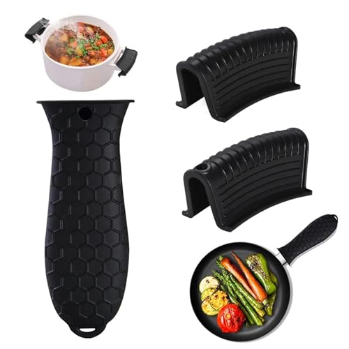 Black Silicone Hot Handle Holders - 3 Pack Non-Slip Pot Sleeves