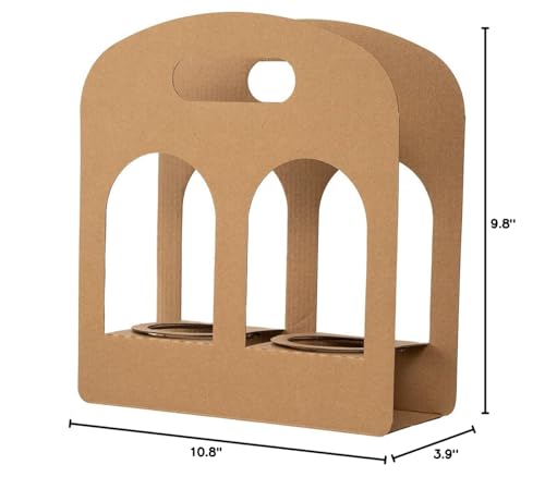 Restaurantware Bio Tek Drink Carriers 100 Disposable Cup Carriers With Handles - Holds 2 Cups For Delivery Or To Go Kraft Paper Drink Holders Built-In Handle Fits Multiple Beverages