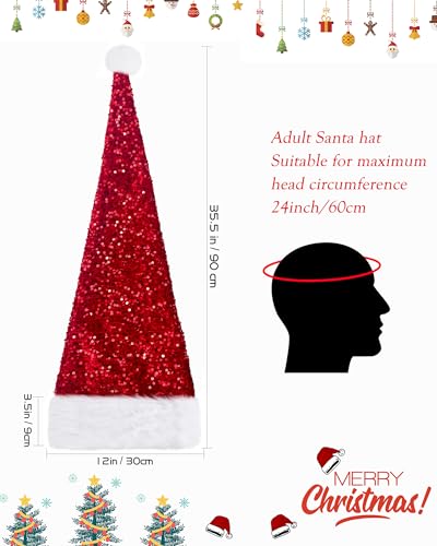 Red Long Santa Hat Christmas Hat Sequin Plush Xmas Party Headwear