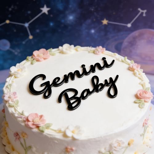 Gemini Baby Cake Topper - Black Acrylic Zodiac Decoration