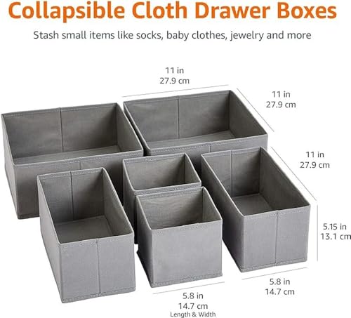 Amazon Basics Collapsible Cloth Drawer Organizer Boxes, Set of 6
