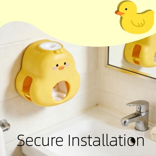 Auto Squeeze Duck Toothbrush Holder & Toothpaste Dispenser Wall Mount