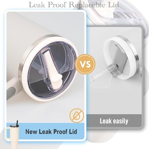 2 Pack 30 oz Tumbler Flip Straw Lid Replacement Compatible for Stanley Quencher, Leak Proof Lid Replacement for 30 OZ Stanley H2.0 FlowState Tumbler,Spill Proof Splash Reusable (White)