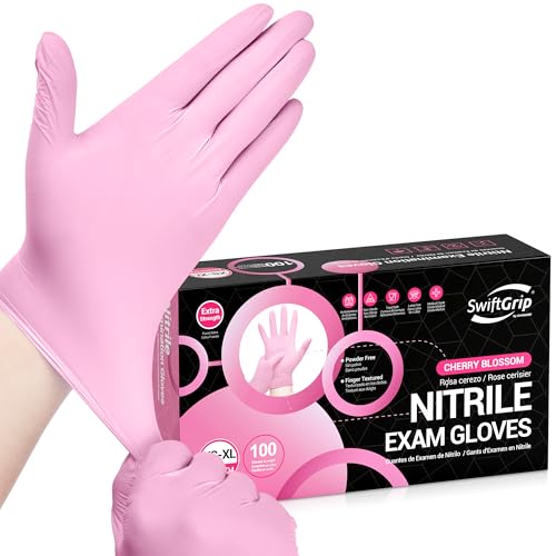 SwiftGrip Nitrile Exam Gloves, 4 Mil, Cherry Blossom, Medium (100 Count)