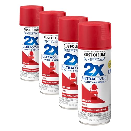 Rust-Oleum Painter's Touch 2X Ultra Cover Spray Paint, Satin Apple Red - 12 oz (Pack of 4)