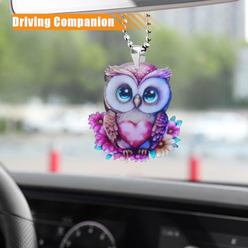 Cute Pink Owl Car Rearview Mirror Charm – Vibrant Hanging Pendant