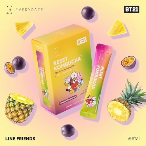 Everydaze BT21 Kombucha Powder Mix - Pineapple Passion Fruit | 10 Sticks | Vegan, Probiotics, No Sugar Added